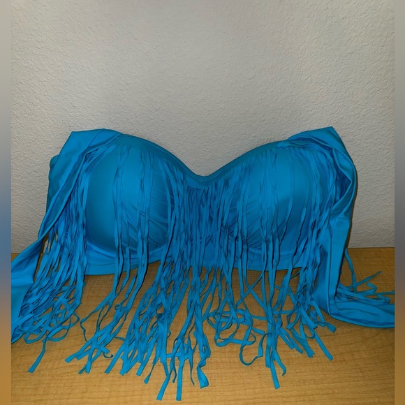 Swimsuits For All Plus Size Blue Fringe Top with High Waisted  Bottoms NWOT - Picture 2 of 8